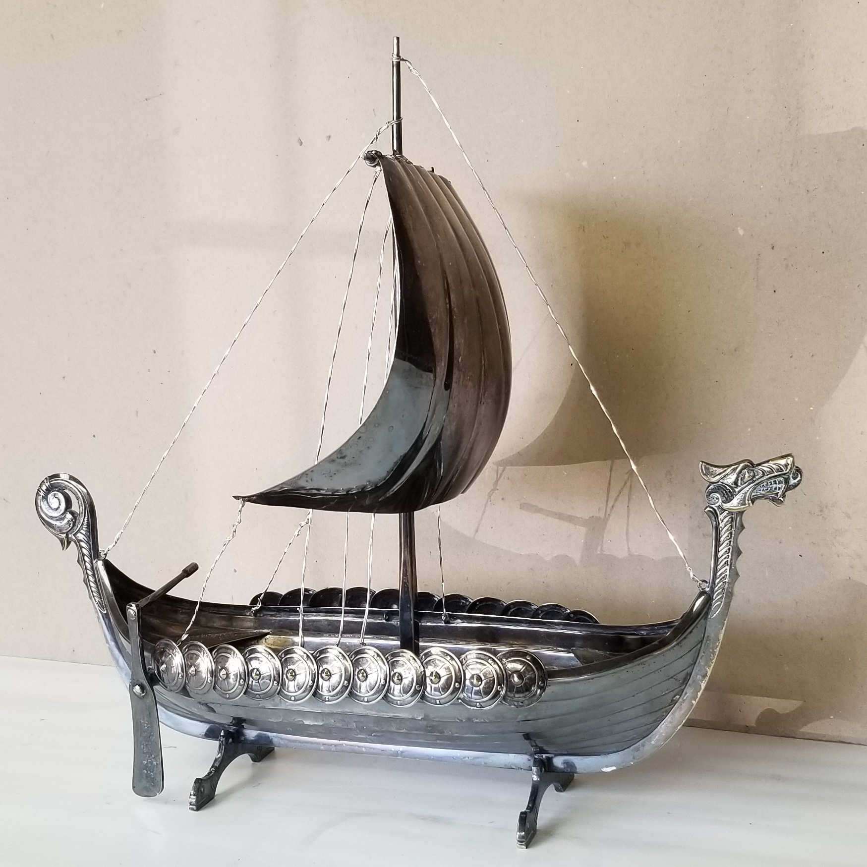 Restoration Silver-Plated Brass Antique Ship